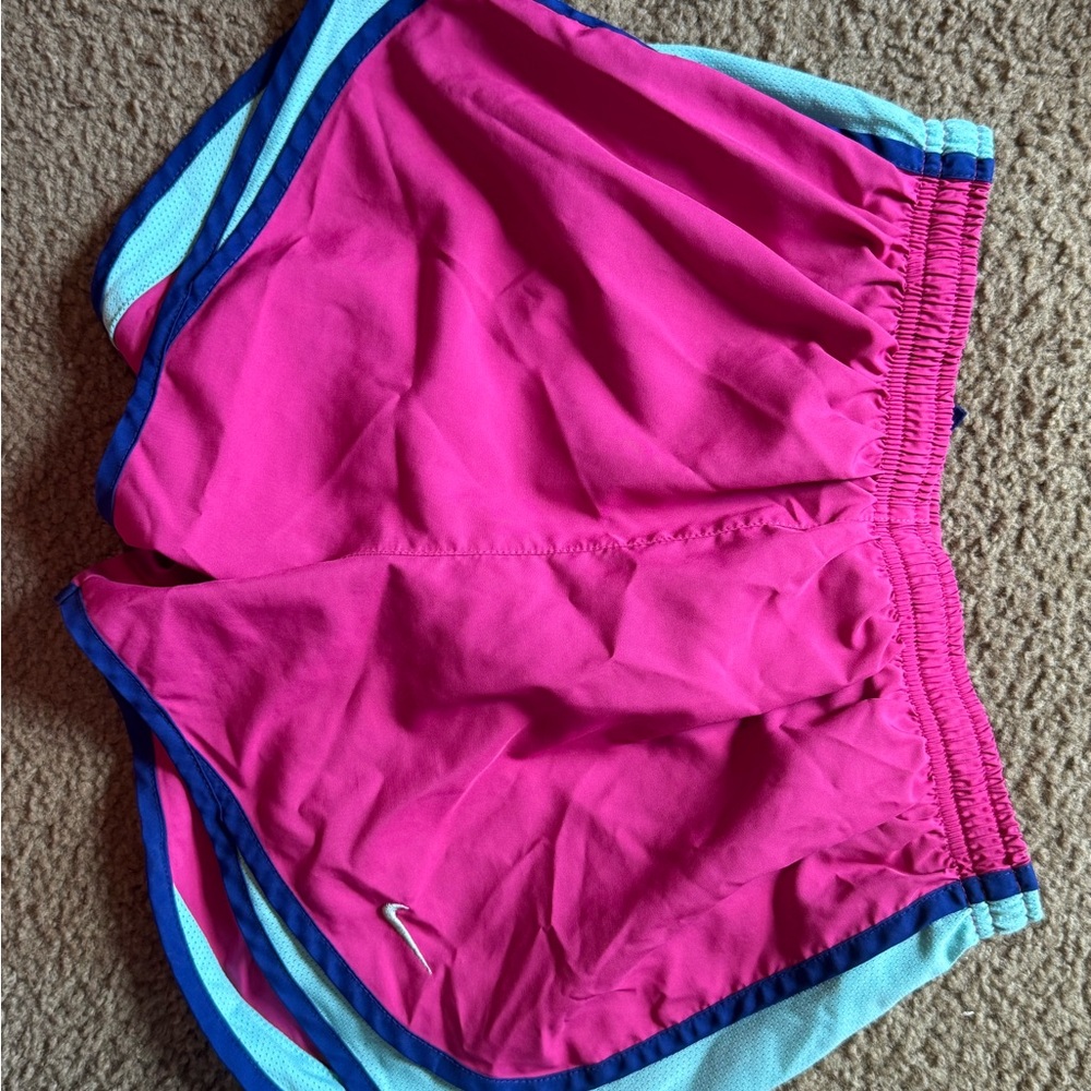 Nike Women's Vibrant Pink and Blue Athletic Shorts